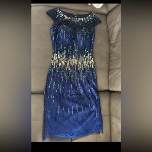 Sherri Hill Navy and white  Sequin Mini Dress